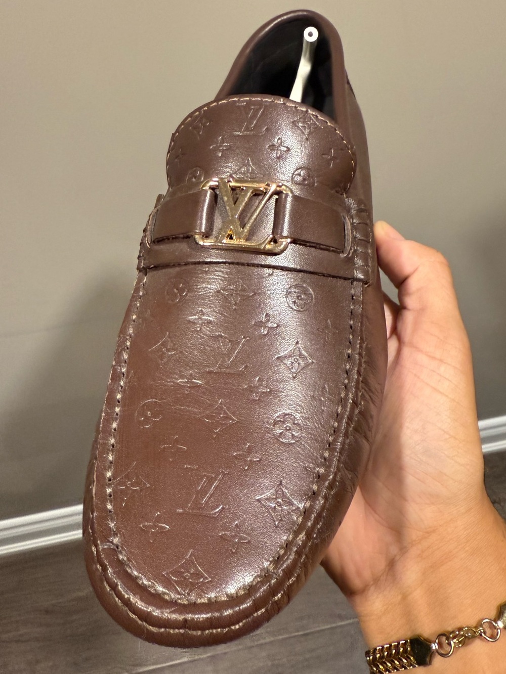 Louis Vuitton Brown Leather Monogram LV Buckle Loafers